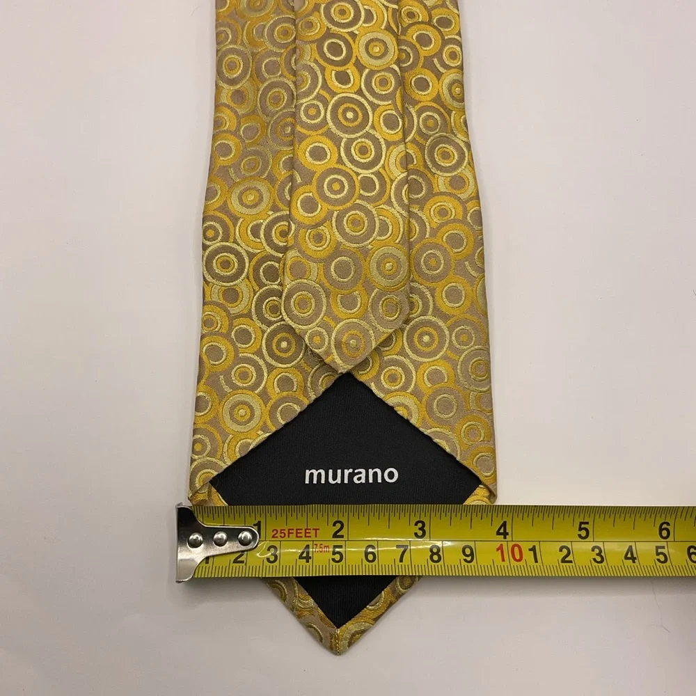 Murano Gold-Tone 100% Silk Necktie w/Geometric Circle Patterns Collezione 4 Wide